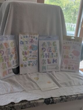 Pastel Alphabet and Baby Themed Puffy Stickers - Set of 5